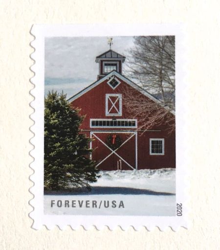 100 Red Barn Forever Stamps Winter Farm Holiday Postage Stamps for Mailing Christmas Cards and Wedding Invitations